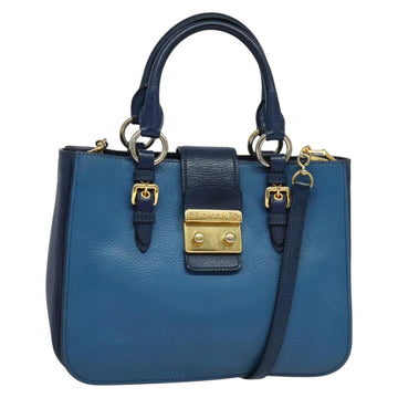 Miu Miu Hand Bag Leather 2way Blue Gold Auth 133346