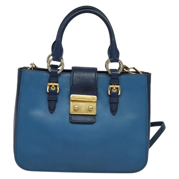 Miu Miu Hand Bag Leather 2way Blue Gold Auth 133346