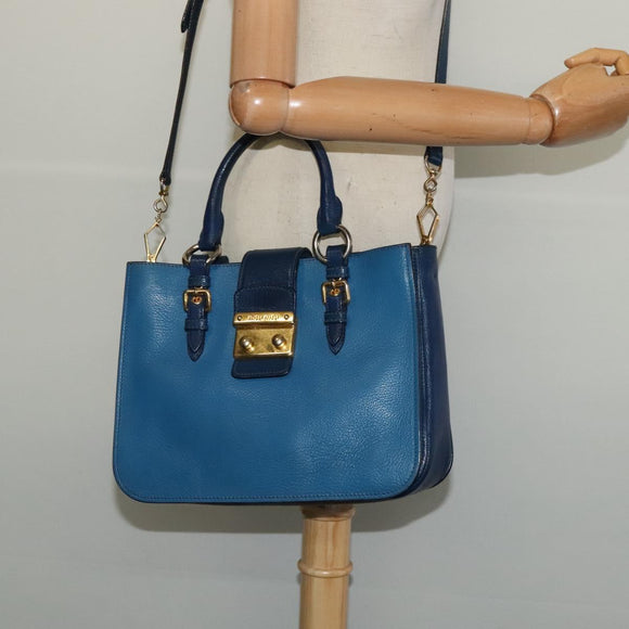 Miu Miu Hand Bag Leather 2way Blue Gold Auth 133346