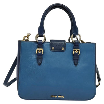 Miu Miu Hand Bag Leather 2way Blue Gold Auth 133346 - 0