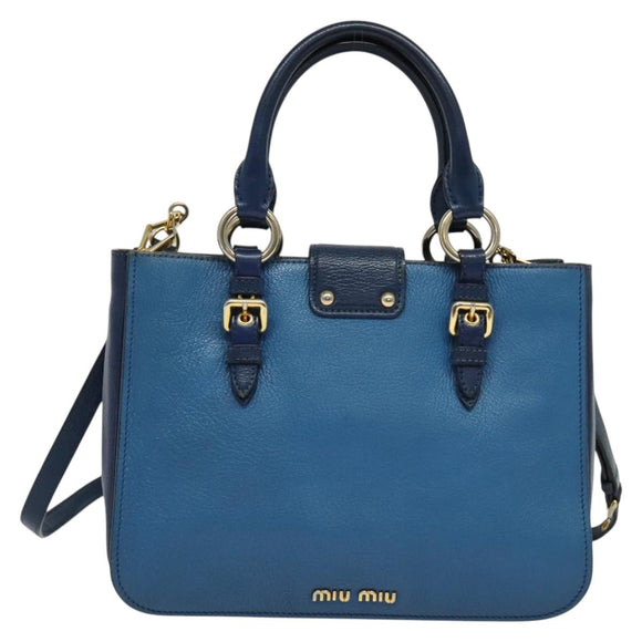 Miu Miu Hand Bag Leather 2way Blue Gold Auth 133346