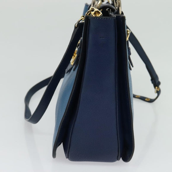 Miu Miu Hand Bag Leather 2way Blue Gold Auth 133346
