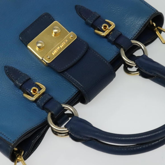 Miu Miu Hand Bag Leather 2way Blue Gold Auth 133346
