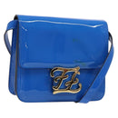 FENDI Curligraphy Shoulder Bag Patent leather Blue Auth 133349-1