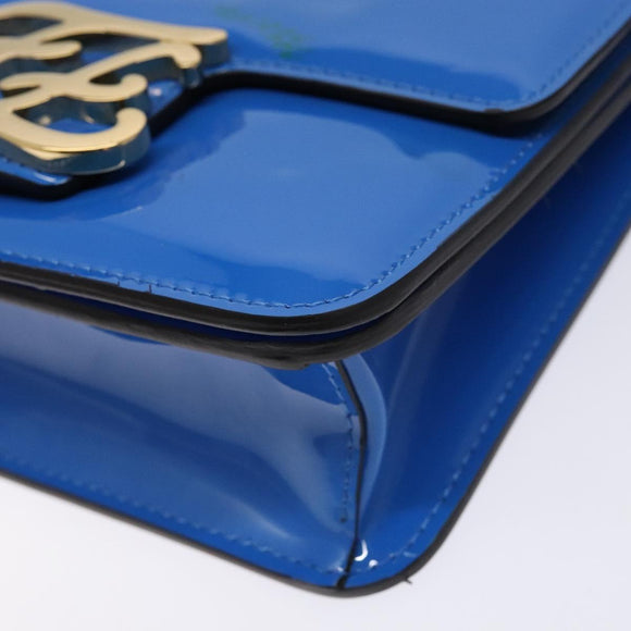 FENDI Curligraphy Shoulder Bag Patent leather Blue Auth 133349