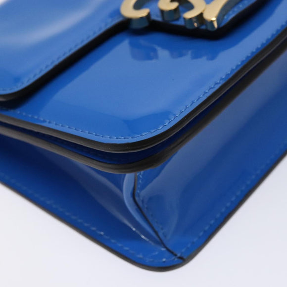 FENDI Curligraphy Shoulder Bag Patent leather Blue Auth 133349