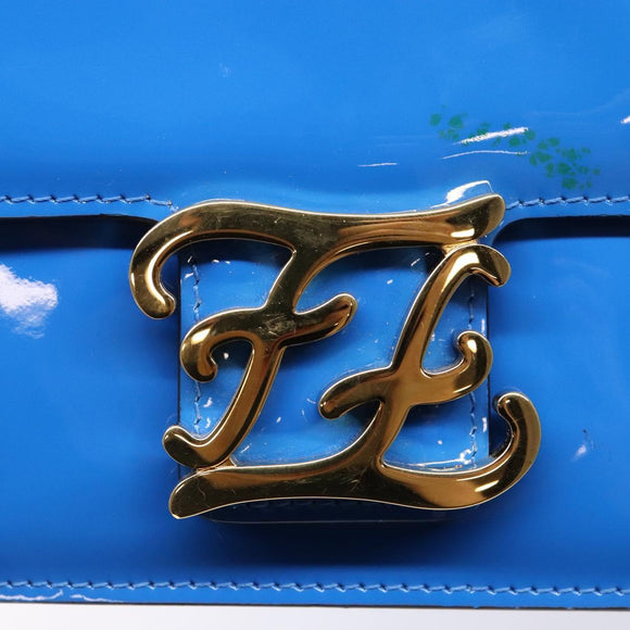 FENDI Curligraphy Shoulder Bag Patent leather Blue Auth 133349