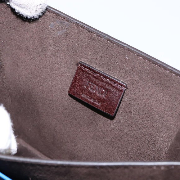 FENDI Curligraphy Shoulder Bag Patent leather Blue Auth 133349