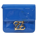 FENDI Curligraphy Shoulder Bag Patent leather Blue Auth 133349-2