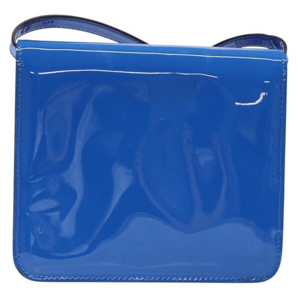FENDI Curligraphy Shoulder Bag Patent leather Blue Auth 133349