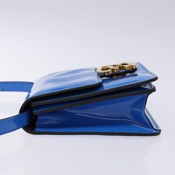 FENDI Curligraphy Shoulder Bag Patent leather Blue Auth 133349