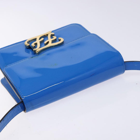 FENDI Curligraphy Shoulder Bag Patent leather Blue Auth 133349
