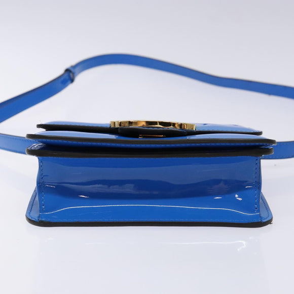 FENDI Curligraphy Shoulder Bag Patent leather Blue Auth 133349