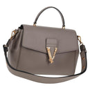 VERSACE Hand Bag Leather 2way Gray Gold Auth 133351-1