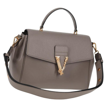 VERSACE Hand Bag Leather 2way Gray Gold Auth 133351