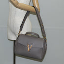VERSACE Hand Bag Leather 2way Gray Gold Auth 133351-26