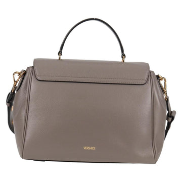 VERSACE Hand Bag Leather 2way Gray Gold Auth 133351 - 0