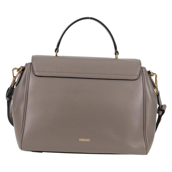 VERSACE Hand Bag Leather 2way Gray Gold Auth 133351