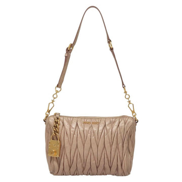 Miu Miu Matelasse Shoulder Bag Leather Pink Gold Auth 133370 - 0