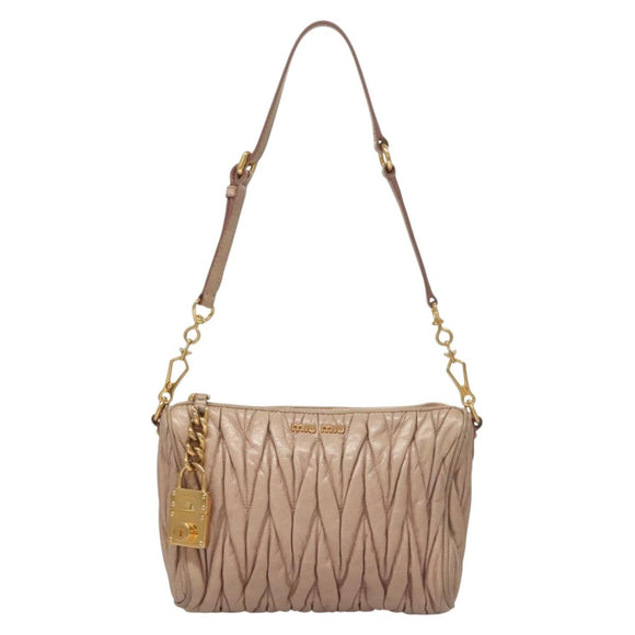 Miu Miu Matelasse Shoulder Bag Leather Pink Gold Auth 133370