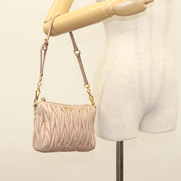 Miu Miu Matelasse Shoulder Bag Leather Pink Gold Auth 133370