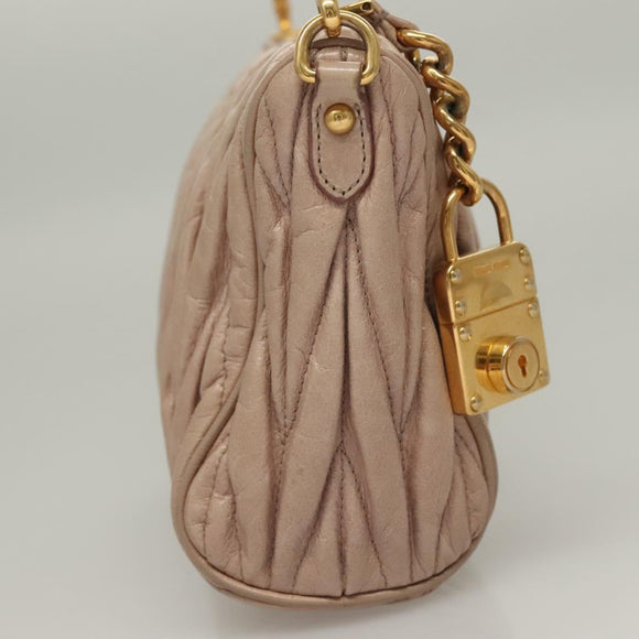 Miu Miu Matelasse Shoulder Bag Leather Pink Gold Auth 133370