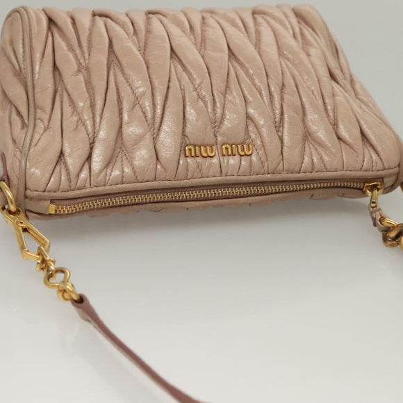 Miu Miu Matelasse Shoulder Bag Leather Pink Gold Auth 133370