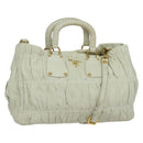 PRADA Hand Bag Leather 2way White Gold Auth 133371-1