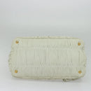 PRADA Hand Bag Leather 2way White Gold Auth 133371-5