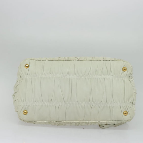PRADA Hand Bag Leather 2way White Gold Auth 133371