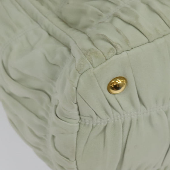 PRADA Hand Bag Leather 2way White Gold Auth 133371