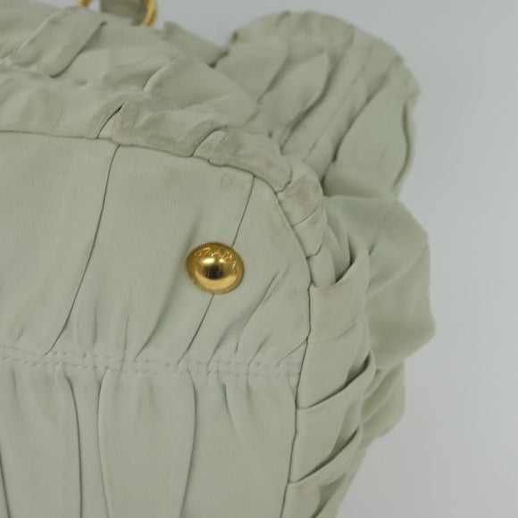 PRADA Hand Bag Leather 2way White Gold Auth 133371