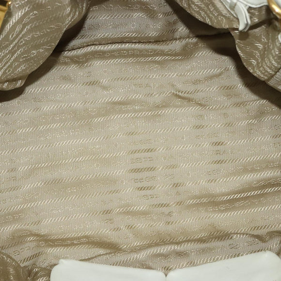 PRADA Hand Bag Leather 2way White Gold Auth 133371