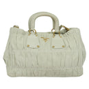 PRADA Hand Bag Leather 2way White Gold Auth 133371-13