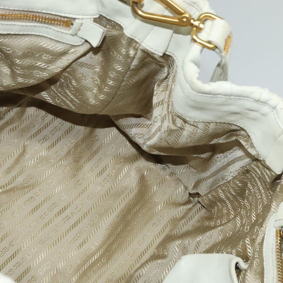 PRADA Hand Bag Leather 2way White Gold Auth 133371