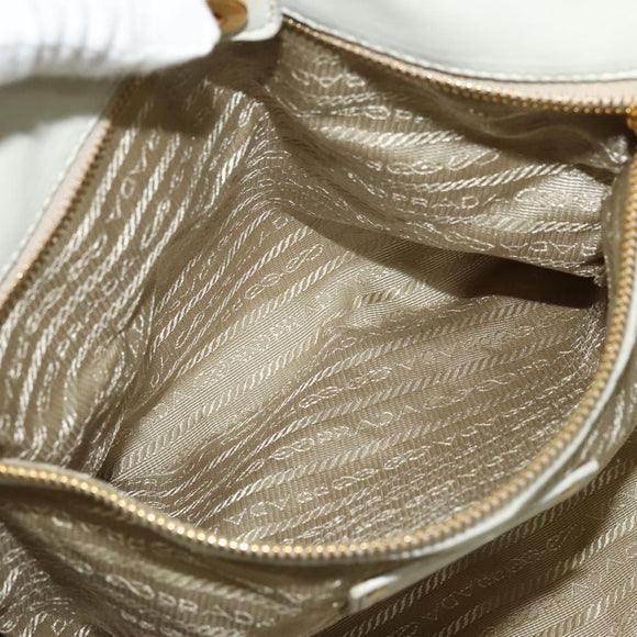 PRADA Hand Bag Leather 2way White Gold Auth 133371