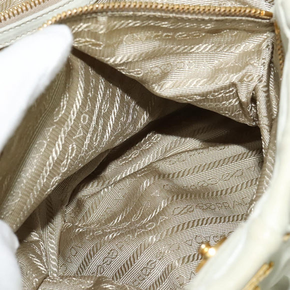 PRADA Hand Bag Leather 2way White Gold Auth 133371