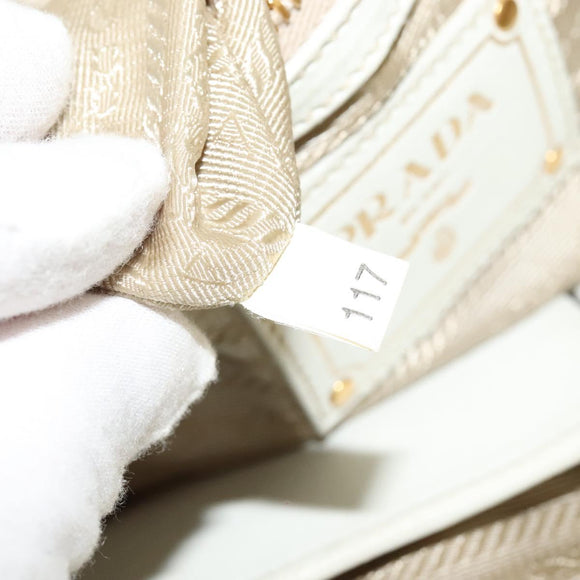 PRADA Hand Bag Leather 2way White Gold Auth 133371