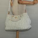 PRADA Hand Bag Leather 2way White Gold Auth 133371-25