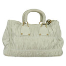 PRADA Hand Bag Leather 2way White Gold Auth 133371-2