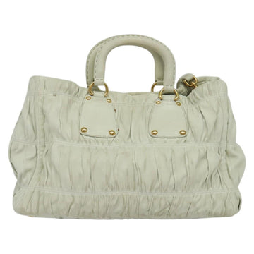 PRADA Hand Bag Leather 2way White Gold Auth 133371 - 0