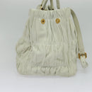 PRADA Hand Bag Leather 2way White Gold Auth 133371-3