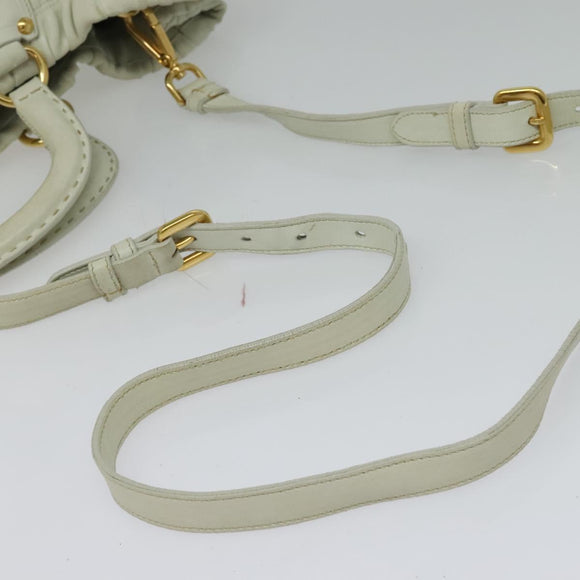 PRADA Hand Bag Leather 2way White Gold Auth 133371