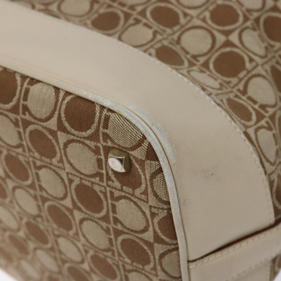 Salvatore Ferragamo Gancini Shoulder Bag Canvas Beige Gold Auth 133373