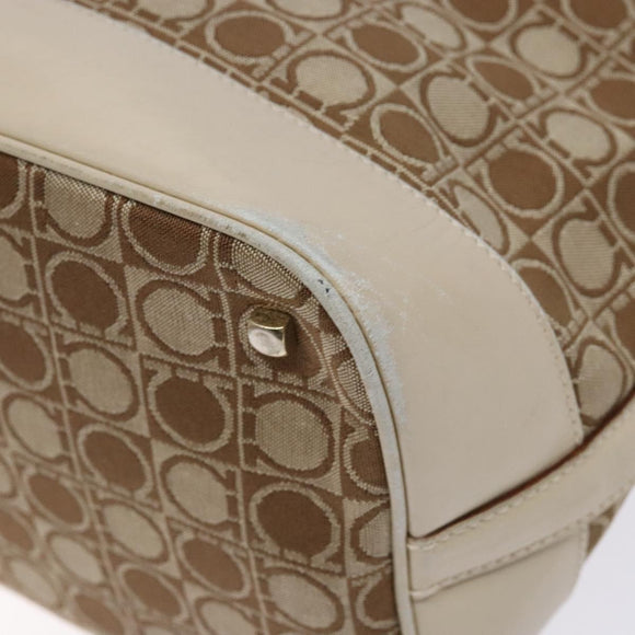 Salvatore Ferragamo Gancini Shoulder Bag Canvas Beige Gold Auth 133373