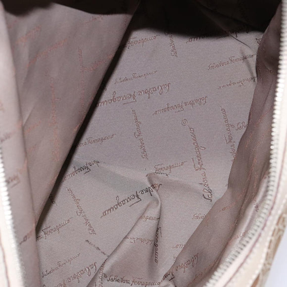 Salvatore Ferragamo Gancini Shoulder Bag Canvas Beige Gold Auth 133373