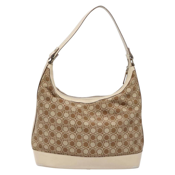 Salvatore Ferragamo Gancini Shoulder Bag Canvas Beige Gold Auth 133373