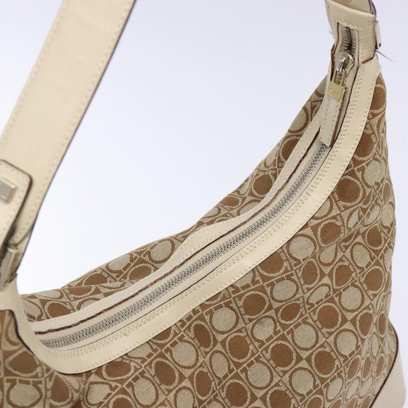 Salvatore Ferragamo Gancini Shoulder Bag Canvas Beige Gold Auth 133373