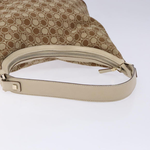 Salvatore Ferragamo Gancini Shoulder Bag Canvas Beige Gold Auth 133373
