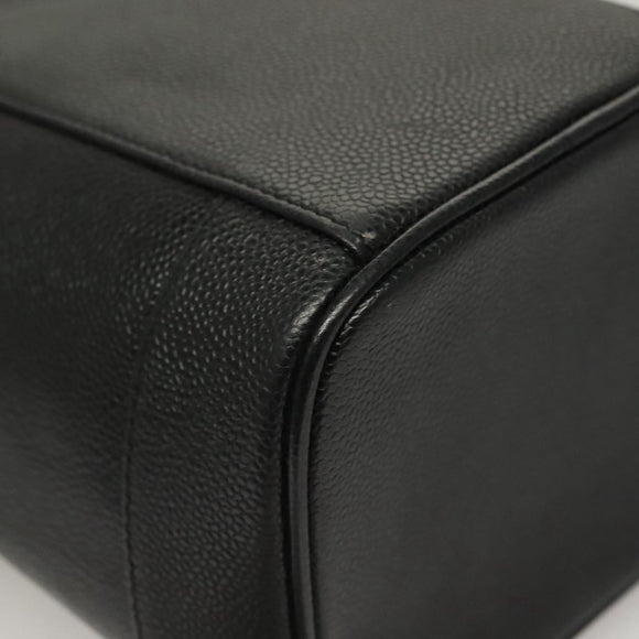 CHANEL COCO Mark Vanity Pouch Caviar Skin Black Gold CC Auth 133374